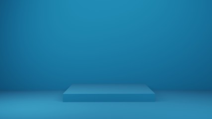 Wall Mural - blue table in studio or showroom for present product, 3d rendering
