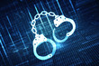 2d illustration Cyber Security concept: pixelated handcuffs icon on digital background, Cyber crime concept