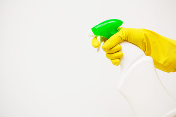 Product for professional cleaning on white wall background