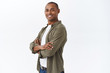 © Cookie Studio - Portrait of professional, confident african-american man in casual clothes, cross arms chest, smiling pleased, express reliability, self-assured and determined, ready for action, white background