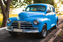 Old Vintage Blue Car On The Streets Of Havana Cuba