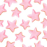 watercolor hand drawn pink stars seamless pattern on white background.Can be used as invitation template, scrapbooking, wallpaper,layout,fabric,textile,wrapping paper