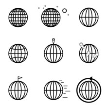 Globe Vector Set. Set Of World Pictures With Latitude And Longitude Displaying Concepts Of Travel, Spread, Flying, Commerce, And Space