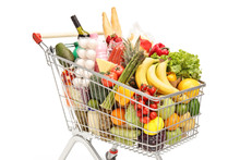 Close Up Of A Shopping Cart With Food