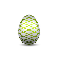 Wall Mural - easter egg 3d icon. green silver egg, isolated white background. bright realistic design, decoration