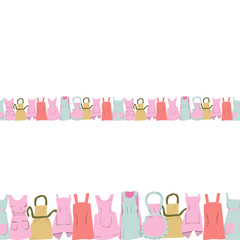 Wall Mural - Vintage aprons seamless border isolated on white background.