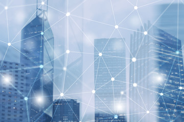 Wall Mural - futuristic cyber network. smart city concept. abstract line connection.