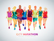 Marathon runners, colorful template poster. Vector illustration
