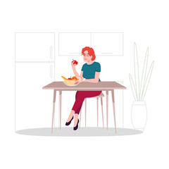 Poster - Young woman eating apple semi flat RGB color vector illustration. Organic nutrition, vitamin diet. Redhead caucasian lady enjoying natural fruits isolated cartoon character on white background