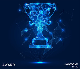 a hologram award. award from polygons, triangles of points and lines. award low-poly compound struct