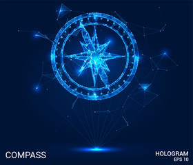 Wall Mural - a hologram compass. a compass of polygons, triangles , points, and lines. compass is a low-poly comp
