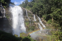 Wachirathan Waterfall And Rainbow At Doi Inthanon National Park, Chiang Mai, Thailand