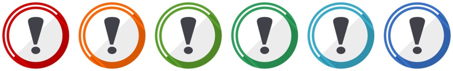Fototapete - Exclamation sign icon set, flat design vector illustration in 6 colors options for webdesign and mobile applications