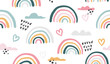 Seamless vector pattern with hand drawn rainbows
