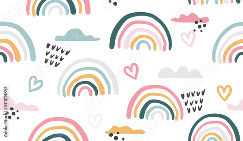 Fotografía Seamless vector pattern with hand drawn rainbows