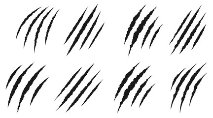 animal claw scratches mark set. cat tiger scratches paw shape. isolated on white background