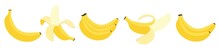 Cartoon Bananas. Peel Banana,  Isolated On White Background,  Banana Icon Vector Illustration Set