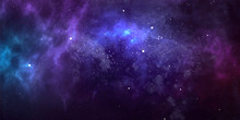 Vector Cosmic Watercolor Illustration. Colorful Space Background With Stars