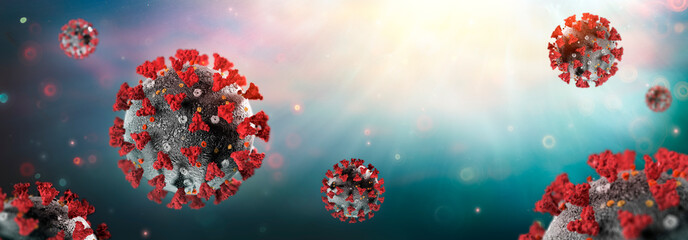 Coronavirus - Covid-19 Or SARS-CoV-2 In Liquid With High Details - Virology Concept - 3d Rendering