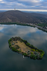 Wall Mural - Aerial view over Canberra with Telstra Tower from hot air balloon 