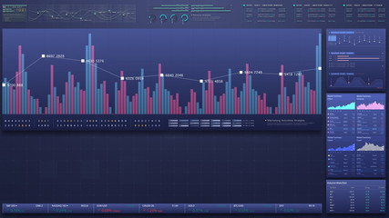 Aufkleber - Business stock market, trading, info graphic with animated graphs, charts and data numbers insight analysis to be shown on monitor display screen for business meeting mock up theme