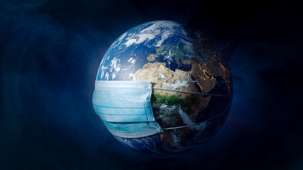 earth with surgical mask - virus infection - world with coronavirus - 2019-ncov, sars-cov-2 wuhan vi