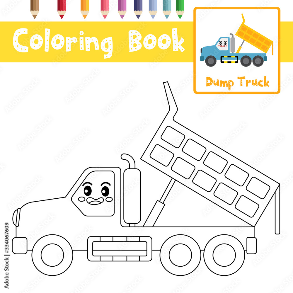 Coloring page Dump Truck cartoon character side view vector ...