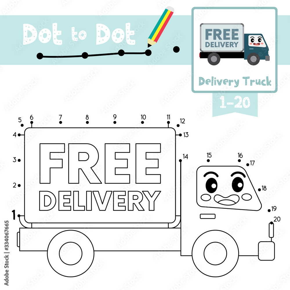 Dot to dot educational game and Coloring book Delivery Truck cartoon ...