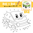 Dot to dot educational game and Coloring book Electric Car cartoon character perspective view vector illustration