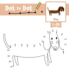 Wall Mural - Dot to dot educational game and Coloring book Dachshund animal cartoon character vector illustration