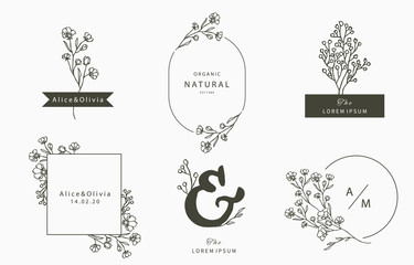 Black flower logo collection with leaves,geometric.Vector illustration for icon,logo,sticker,printable and tattoo