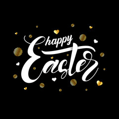 Wall Mural - Happy Easter greeting card template on a black background with gold decor on a black background. Vector illustration
