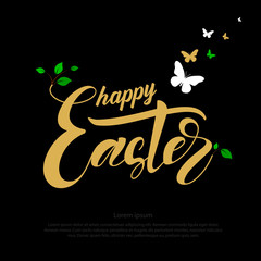 Wall Mural - Square banner Happy Easter on a black background. Vector illustration