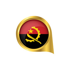 Flag of Angola, location map pin, pointer flag Angola, button gold, Icon country . Vector Illustration EPS10.