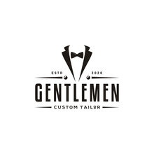 Bow Tie Tuxedo Suit Gentleman Fashion Tailor Clothes Vintage Classic Logo Design