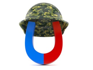 Sticker - Horseshoe magnet with military helmet