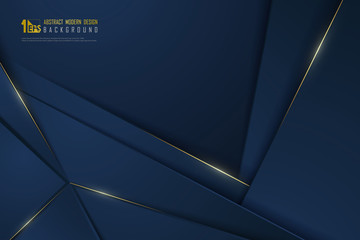 Wall Mural - abstract gradient blue luxury design of overlap template with gold line background. illustration vec