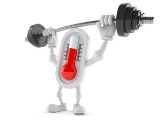 Poster - Thermometer character lifting heavy barbell