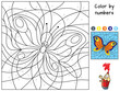 Butterfly flying. Color by numbers. Coloring book. Educational puzzle game for children. Cartoon vector illustration