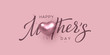 Happy Mothers day typography design. Handwritten calligraphy with 3d metallic heart and tinsel on pink background. Vector illustration.