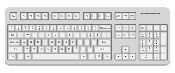 White computer qwerty keyboard. Vector illustration isolated on white background
