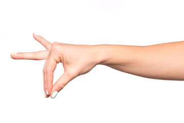 Wall Mural - female hand isolated on white background showing hand gestures - Image