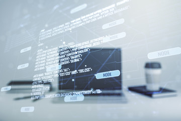 abstract creative coding illustration on modern computer background, software development concept. m