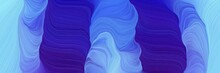 Futuristic Decorative Waves Header Design With Dark Slate Blue, Baby Blue And Indigo Colors