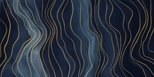 Abstract Art Paint Navy Blue With Gold Curved Lines For Backgrounds, Banner In Concept Luxury.