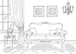 © aluna1 - Living room graphic black white classic home interior sketch illustration vector