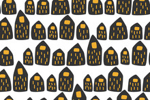 Seamless Pattern With Cute Houses In Scandinavian Style. Great For Wrapping, Textile, Wallpaper.