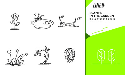 Lined art and icon compilation of Plants in the garden vector design