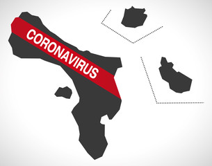 Caribbean Netherlands map with Coronavirus warning illustration