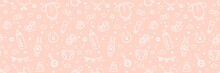 Baby Related Seamless Pattern In Pink Colors. Vector Cartoon Illustration